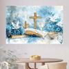 Holy Communion Tapestry, Watercolor Blue Floral with Cross, Bible and Candles for Baptism Party Decor