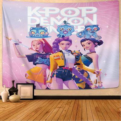 1 K-Pop Dämonenjäger Druck Wandteppich Mehrere Größen Wohnzimmer Wandkunst Dekoration Hintergrundtuch Maschinenwaschbar Raumanhänger