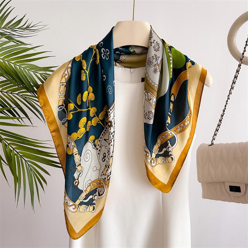 New Floral Print Silk Feeling 70cm Square Scarf Women Foulard Cashew Neckerchief Lady Satin Head Hijab Female Decorate Neck Ties