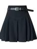 Korean Belted Pleated A-line Skirt - Mini/Midi, Sweet & Spicy Style for All Seasons