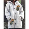 Damen Strickjacke mit Kapuze 3D Tierdruck Einreiher Langarm Mantel mit Taschen