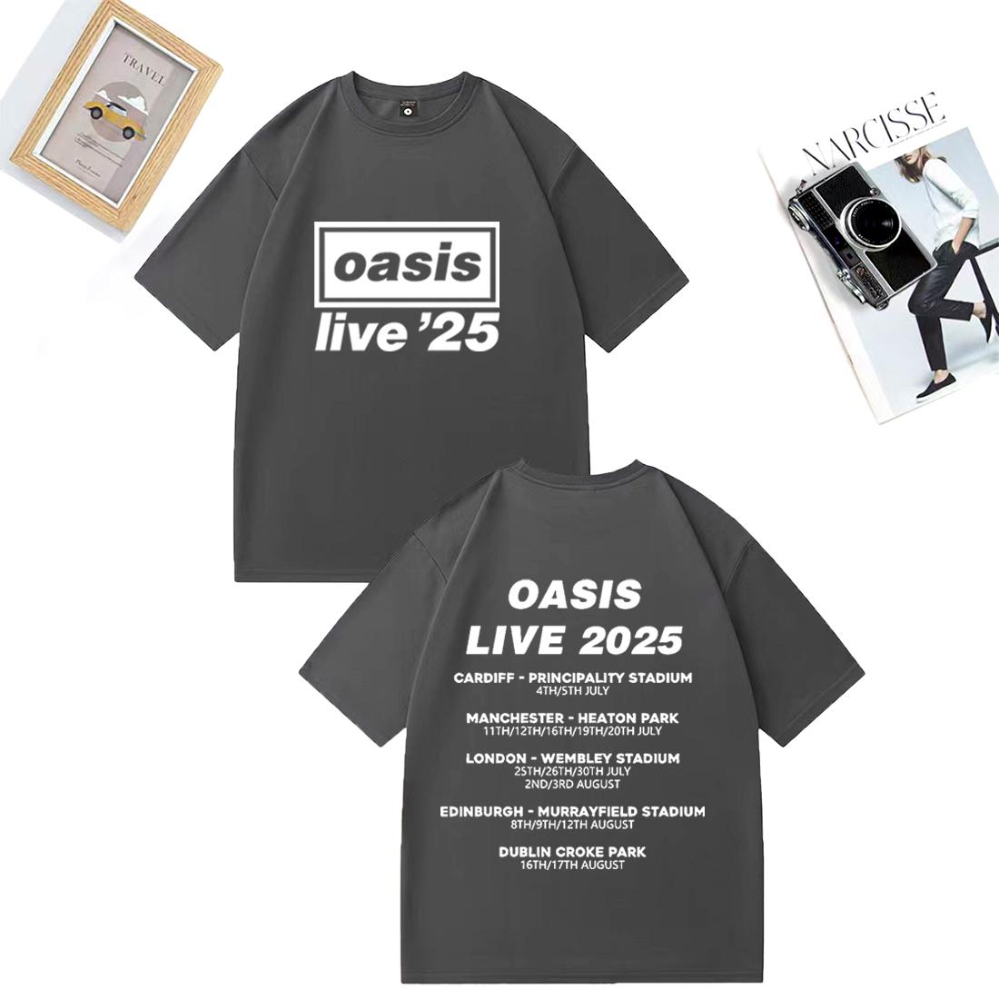 

OASIS Live 25 Tour 2025 Вінтажна футболка Чоловіча Жіноча Повсякденна Бавовняна Футболка Одяг Хіп-хоп Вуличний одяг Футболки з коротким рукавом Подарунок для фанатів M