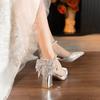 Fashion New Summer Luxury Women Pearl High Heels Chunky Heel Princess Bow High Heel Sandals Party Wedding Shoes Plus Size Zapatos Mujer
