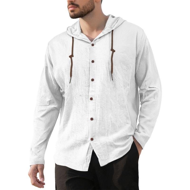 

Мужская простая хлопково-льняная повседневная свободная дышащая толстовка с длинным рукавом и капюшоном однотонного цвета S белый
