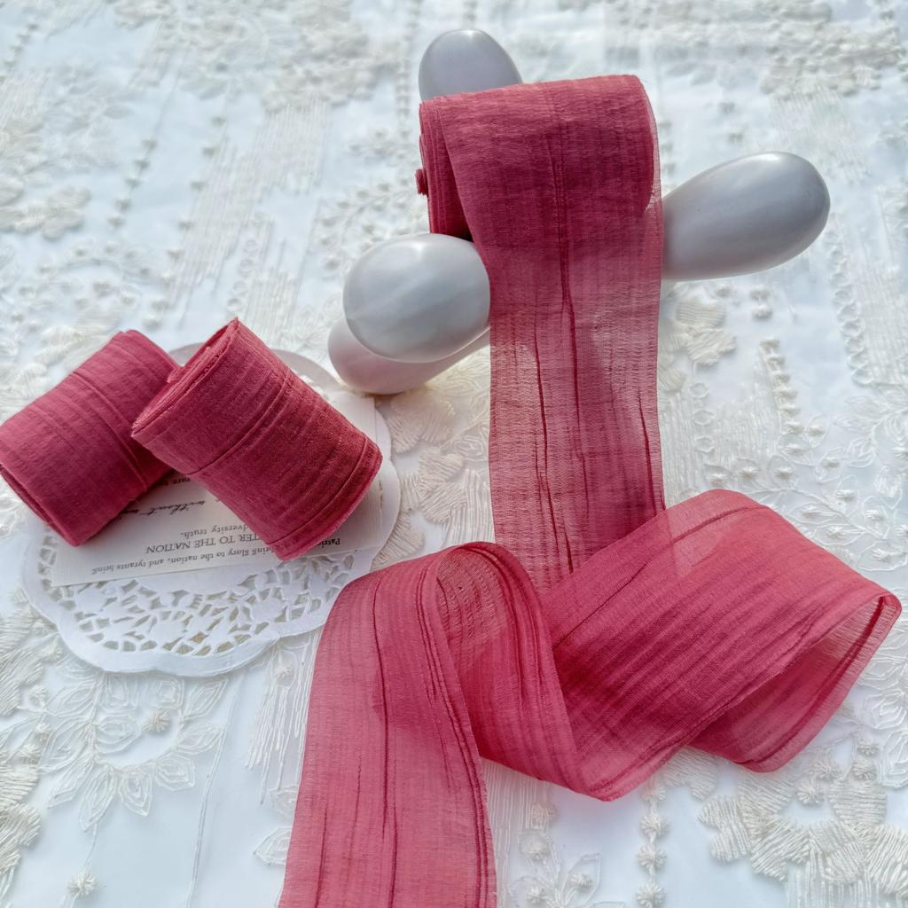 Elegant Striped Pleated Ribbons Simple Solid Color Chiffon Ribbons 5cm*5m Packaging Material Wedding Ribbons