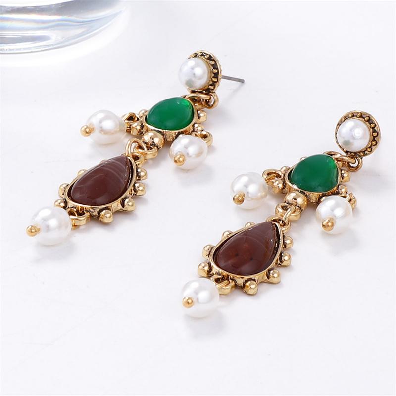 1 Pair Baroque Art Retro Personality Geometric Resin Water Droplet Imitation Pearl Pendant Earrings