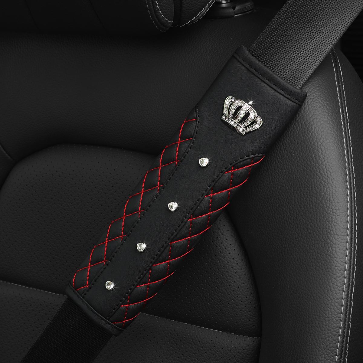 

1 инкрустированная бриллиантами металлическая корона Blingbling Автомобильные принадлежности из искусственной овчины Накладка на плечевой ремень безопасности Автомобильные принадлежности