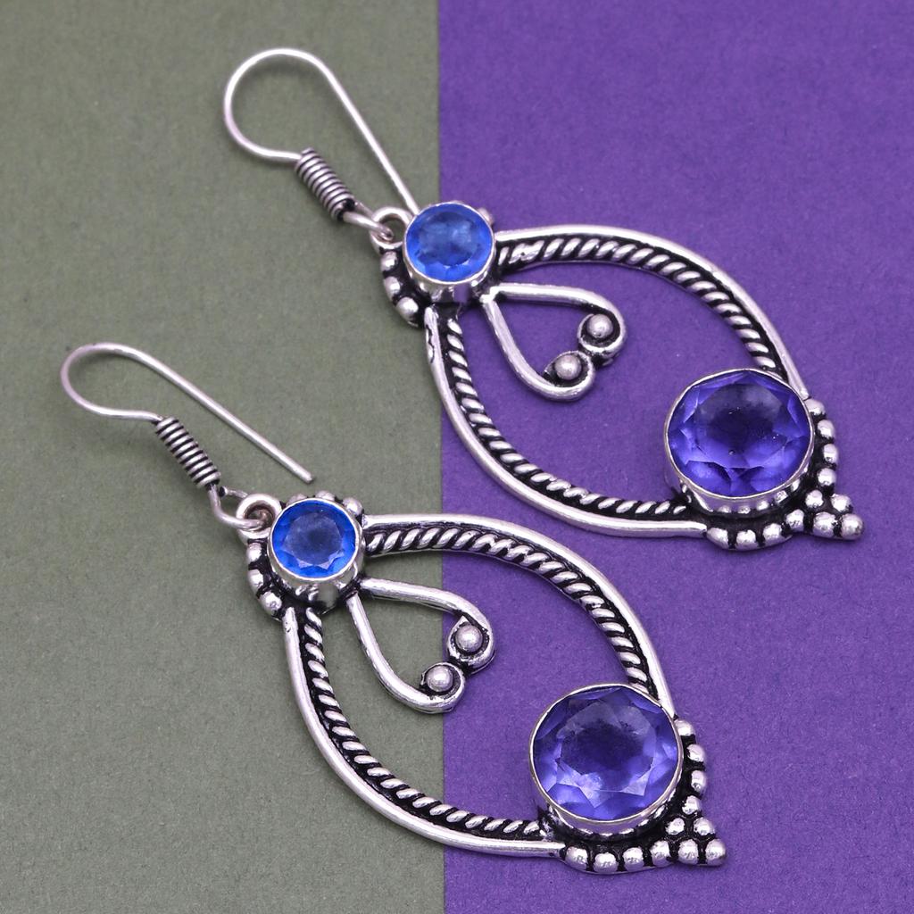 Tanzanite Gemstone Unisex Women's Gift For Her Silver Jewelry Earring 1.5''