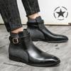 Men's Large Size Autumn-Winter Patchwork Leather Ankle Boots - European American Fashion Slip-On, British Business Formal Style, Size 48