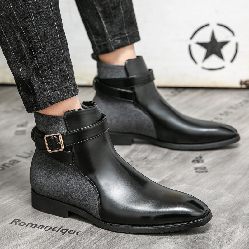 Men's Large Size Autumn-Winter Patchwork Leather Ankle Boots - European American Fashion Slip-On, British Business Formal Style, Size 48