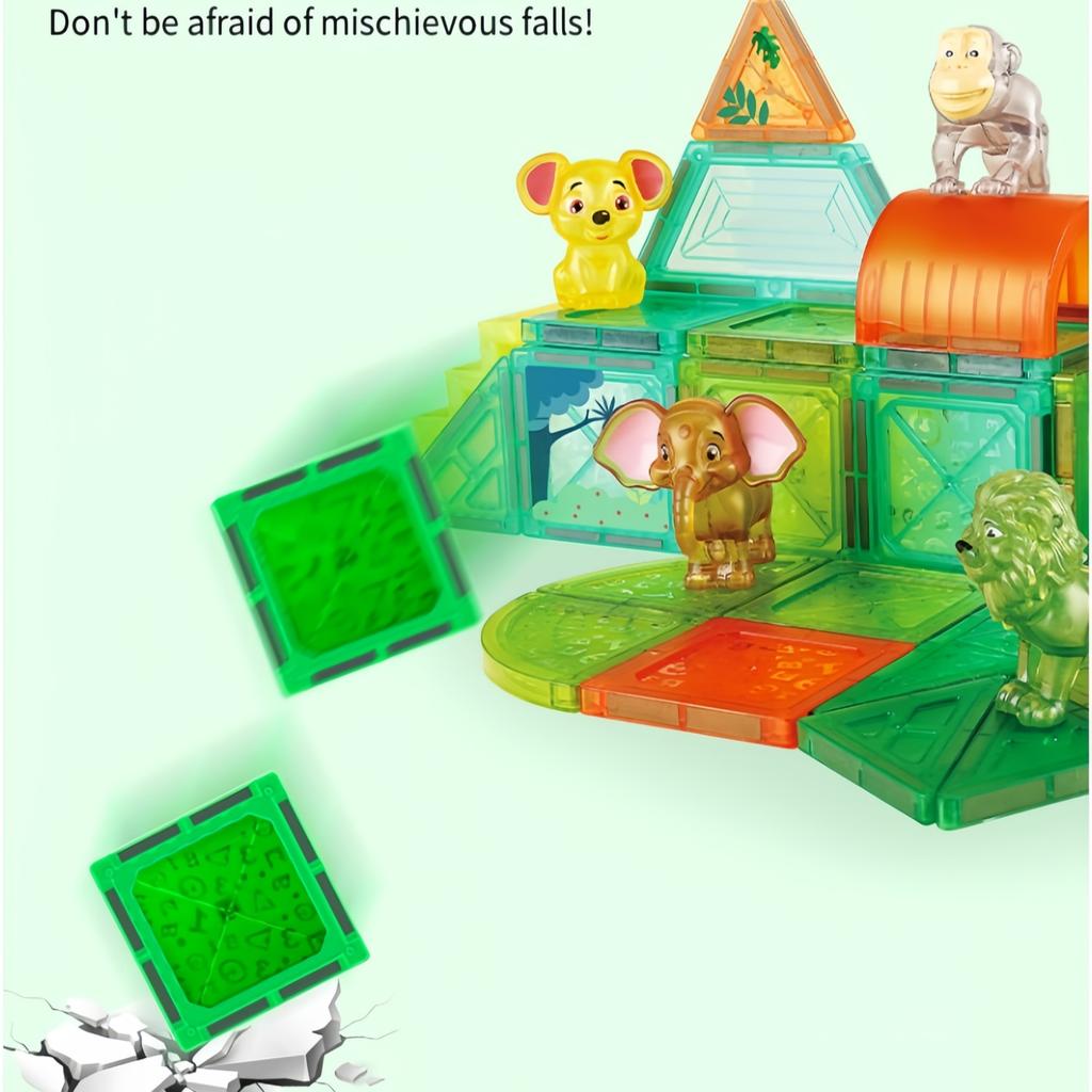 Magnetisches Baustein-Set, 90 Teile, Thema Waldtiere, Lernspielzeug für Kinder, Fördert Feinmotorik & Vorstellungskraft