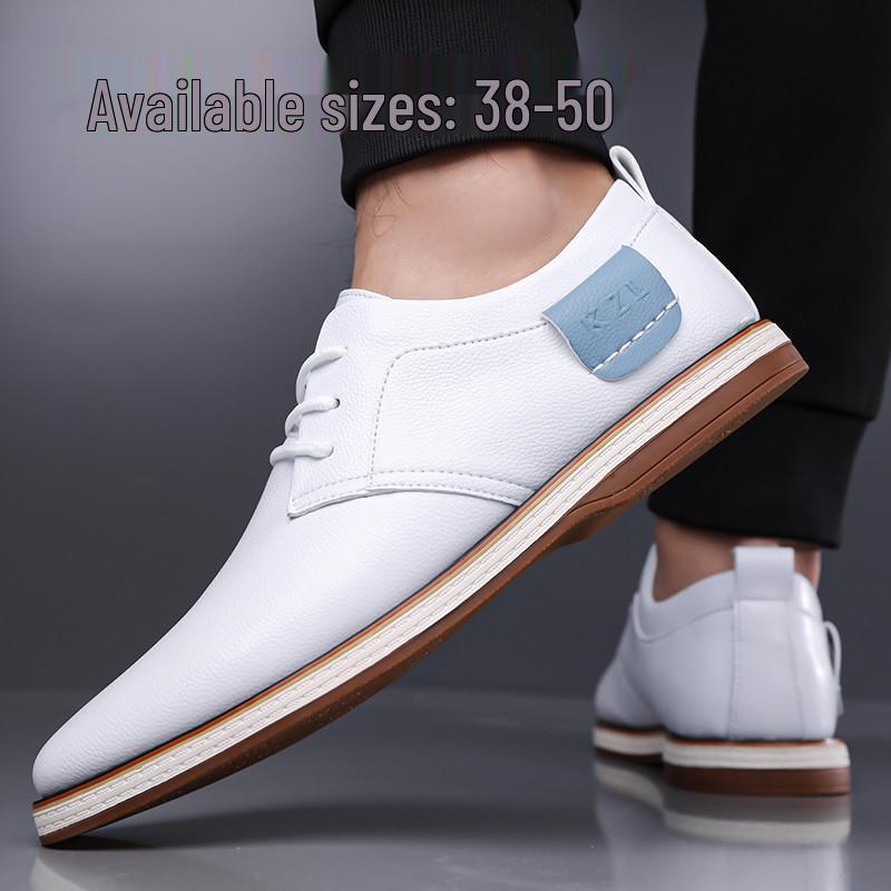 Men's White Hand-Stitched Chelsea Boots, Size 38-50, Rubber Sole, Fashionable Business Casual Shoes