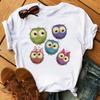 Maycaur Cartoon Owl Print T Shirt Women Kawaii Graphic Shirts Casual Short Sleeved Black Female Tee O-neck Harajuku T-shirts
