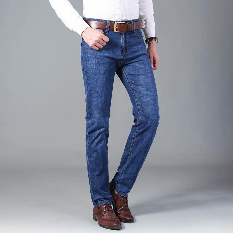 Spring And Autumn New High End Plush Jeans For Men Straight Tube Slim Fit Elastic Thick Casual Pants Autumn And Winter Men'S Pants