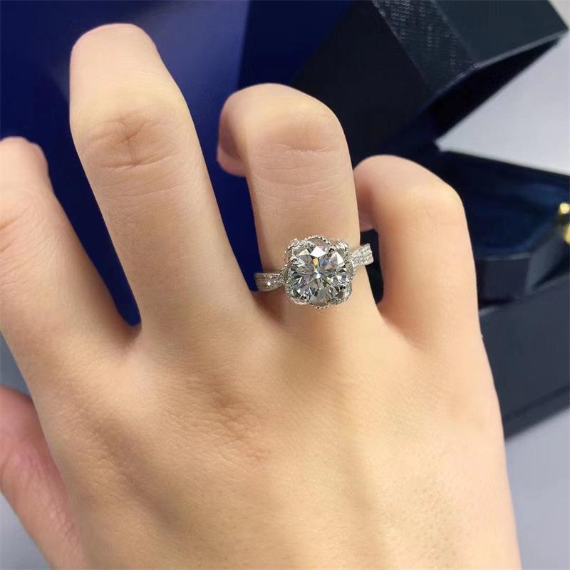 2 Carat Rose Fountain Moissanite Women's Ring, D Color, with Diamond Tester Pen – Perfect for Weddings.