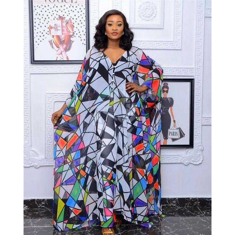 

Printed V-neck Oversized Set Print V-neck plus Size Loose Fitted Figure Flattering Suit Women s Color Block One Size