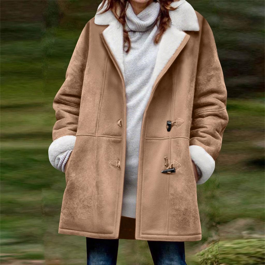 New Women's Solid Color Mid-length Loose Casual Fleece Thickened Warm Coat For Fall Winter, European & American Style Crossborder Outerwear