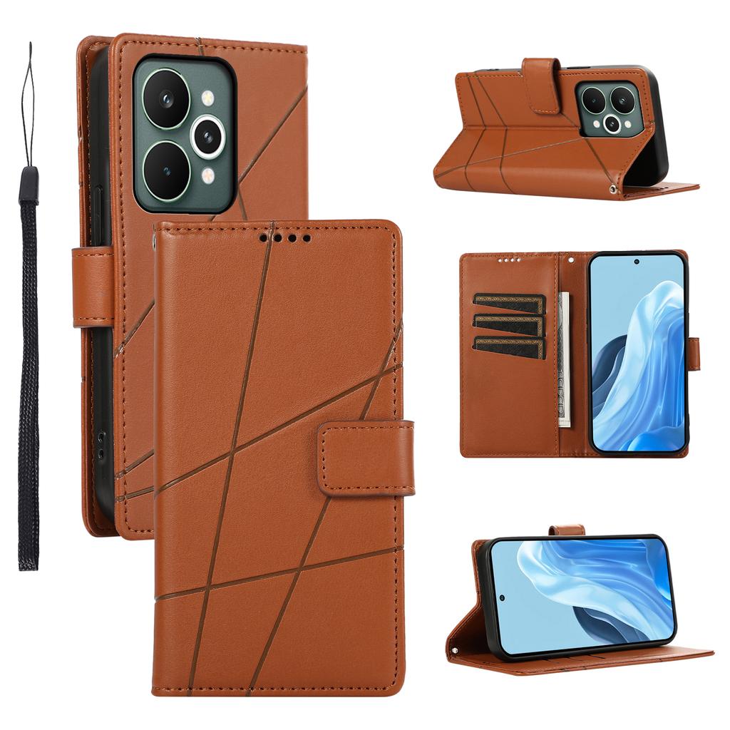 For Realme 15 Pro 5G/15 5G Phone Case Line Imprint Leather Wallet Cover with Wrist Strap