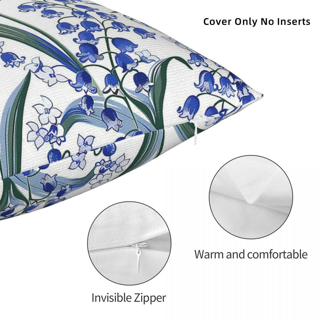 Blue Chinoiserie Lily Of The Valley Square Pillowcase Polyester Linen Velvet Creative Zip Decorative Pillow Case Car Cushion