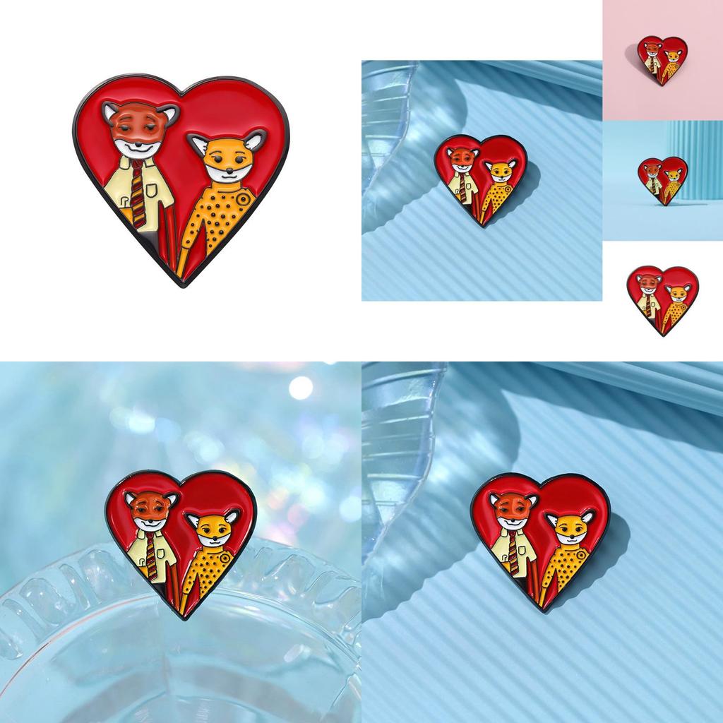 Whimsical Fox Heart Badge Colorful Cartoon Geometric Brooch Fun Cute Accessory For Couples And Friends