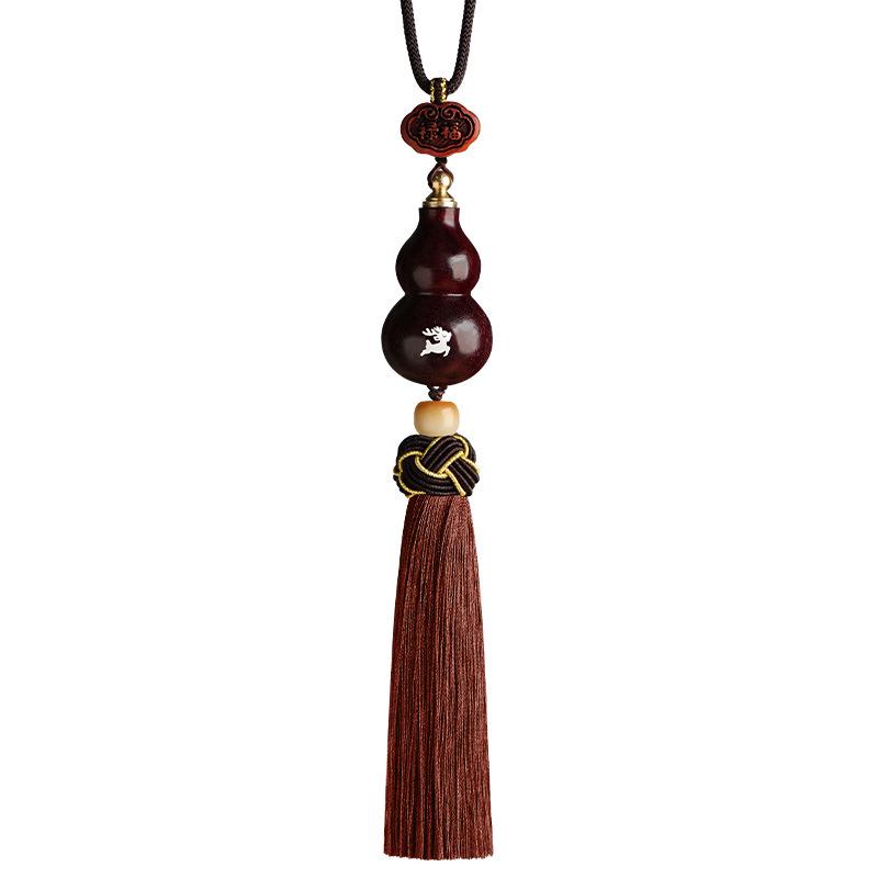 Red Sandalwood Gourd Car Pendant for Safe Travels - Unisex Rearview Mirror Charm