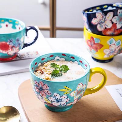 1 bucată 500 ml căni de cafea din ceramică de capacitate mare, flori pictate manual, birou, cană creativă cu apă potabilă, cadou de ziua mamei