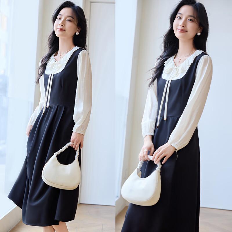 VICTORIA&VERA Ruffled Tie-Waist Faux Two-Piece Midi Dress