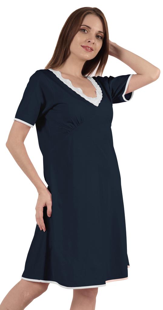 Inkmeso Solid Nightgown Dress For Women Nightwear Lace Short Sleeve Loungewear