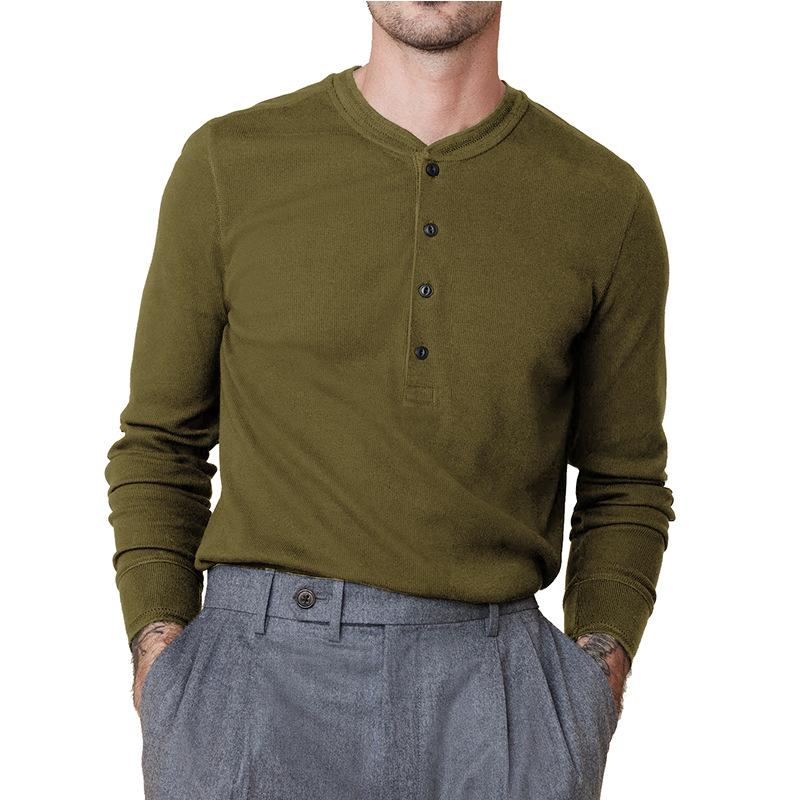 Men's Waffle Knit Long Sleeve Henley Shirt 4 Button Placket Crew Neck Thermal Casual Top