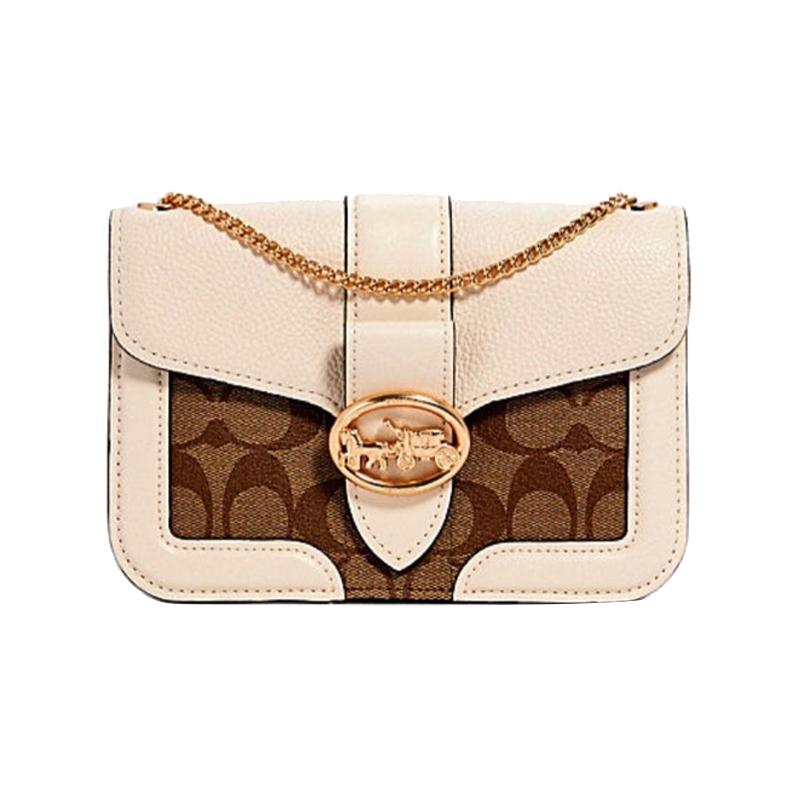 COACH crossbody bag Georgie 19 carriage buckle color block chain shoulder strap coated canvas and leather shoulder small size women s milk white белый