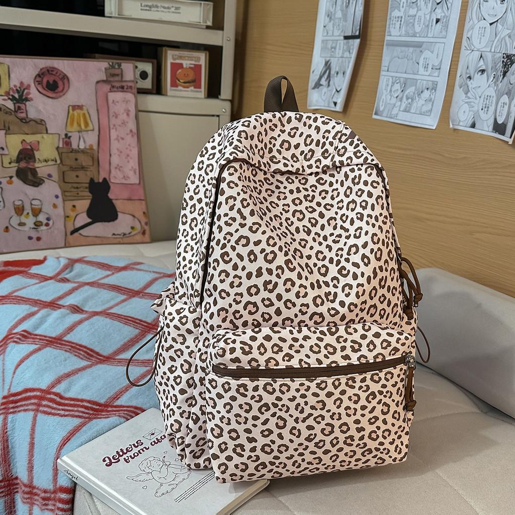 Nylon Leopard Print Backpack For Women With Padded Straps Perfect For Casual Travel