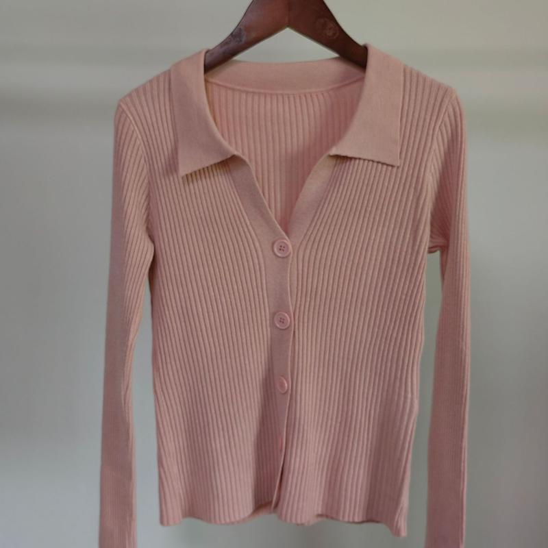 Cardigan in maglia traspirante sexy ed elegante da donna con scollo a V, manica lunga, bottone, sottile, leggero, polo, tinta unita, morbido cardigan top