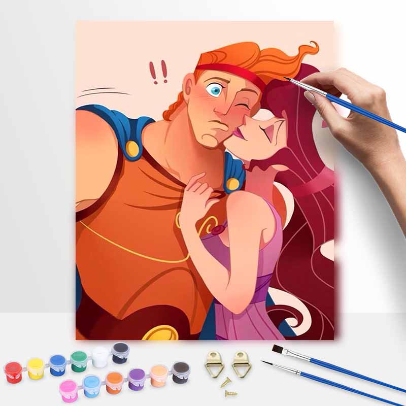 Disney oil painting Hercules and Megara art handmade diy painting home decoration gift 20x30cm
