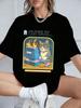 Cat Playing Computer Games Printed TShirts Womens Summer Cotton Short Sleeve T Shirt Loose ONeck Soft Tops Basic Woman Clothes