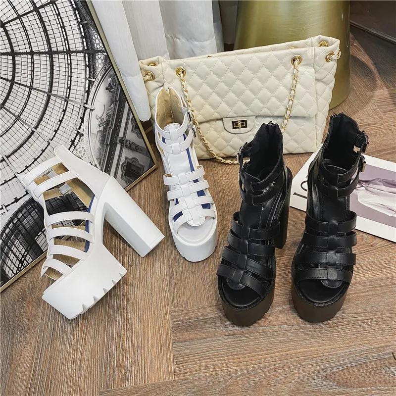 Fashion 2025 New Sexy Ladies High-Heeled Sandals Waterproof Platform Thin Belt Combination Buckle Hollow Zipper Nightclub Catwalk Shoes