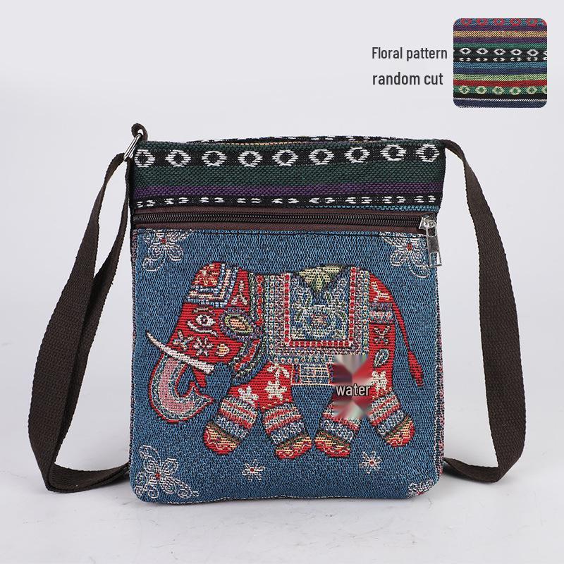 Ethnic Elephant & Butterfly Embroidered Crossbody Bag - Women's Cultural Canvas Shoulder Accessory