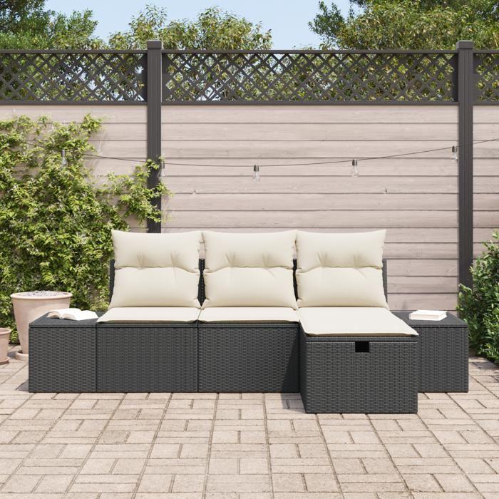 VidaXL Ensemble de Canapé de Jardin 4 Pièces avec Coussins Noir Poly Rattan 3359346