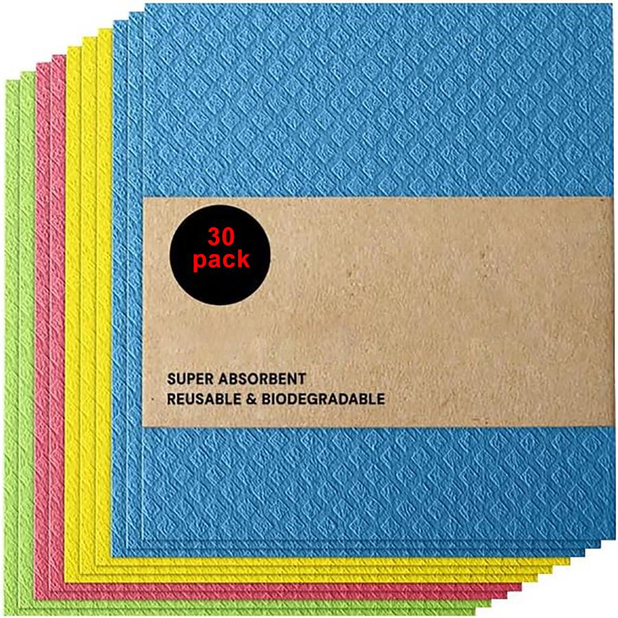 Kitchen Dishcloths, Reusable Paper Towels for Counter and Dishware - Eco-Friendly Cellulose Sponge Cloths