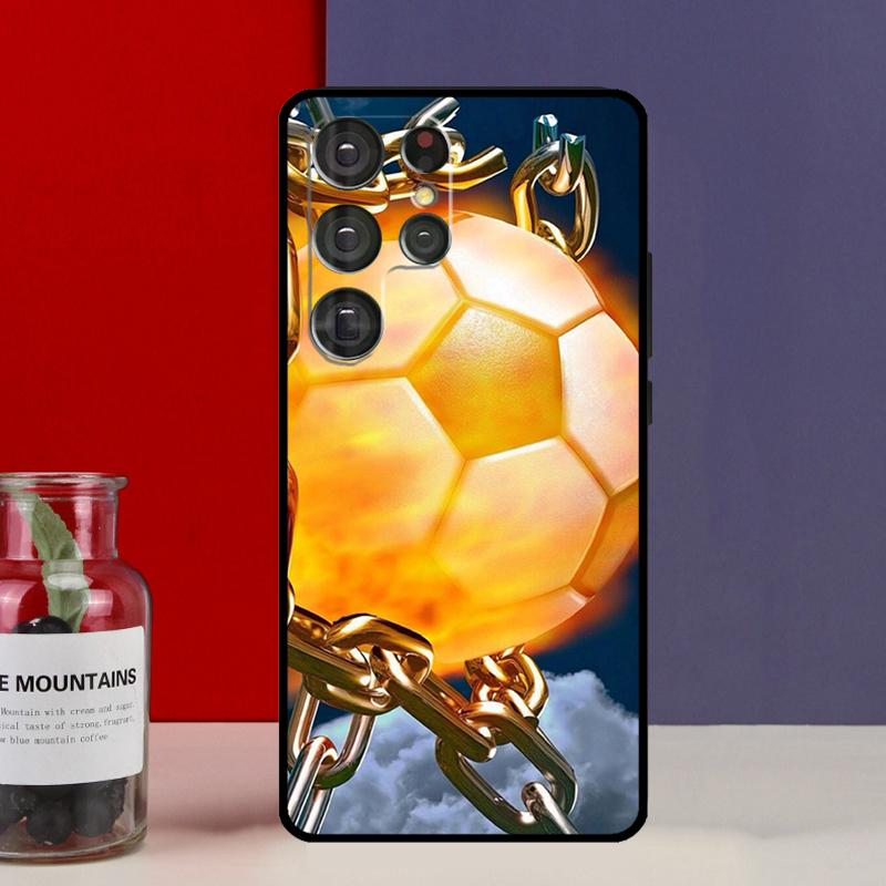 Fire Football Soccer Ball Funda Case For Samsung Galaxy S25 Ultra S9 S10 S20 S21 FE S22 S23 Plus S24 Ultra Phone Cover