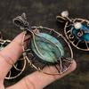 Natural Blue Labradorite, Moonstone Gemstone Copper Wire Wrap Pendant 3.35" D6e18
