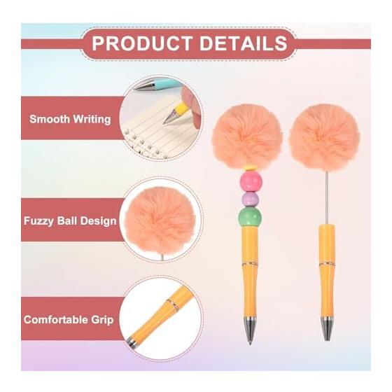 PATIKIL Pom Pom Ballpoint Pens, Fluffy Pompom Pens, Plastic Cute Bead Pens for DIY Gifts, Stationery, 6 Pcs, Orange