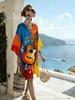 European, American Bohemian Large Size Women's Clothing Casual Loose 3D Printed Dress Robe Bamboo Hemp Others