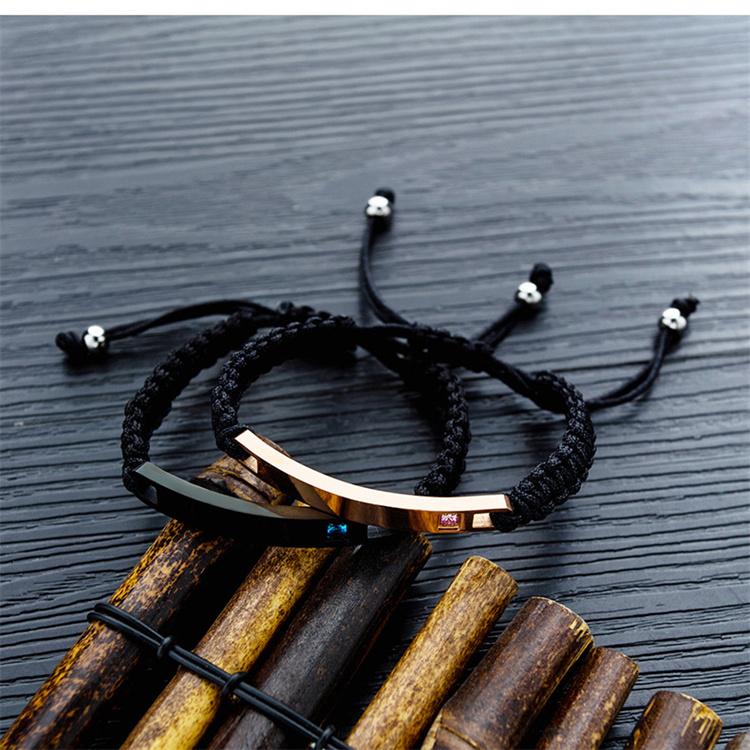 Fashion design rope braided bracelet stainless steel metal adjustable bracelet personalized custom couple bracelet