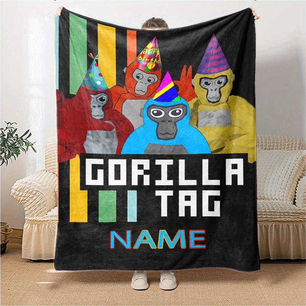Custom Name Gorilla Party Celebration Party Blanket For Couch Bed Plush Cozy Fuzzy Blanket Super Soft Warm Blankets For Fall And Winter 091696