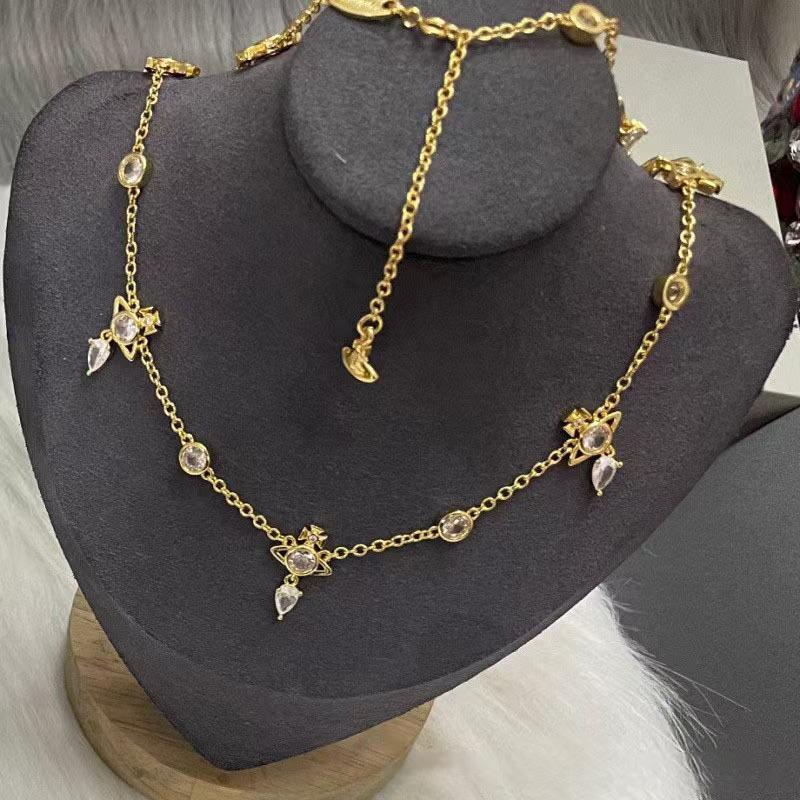 High-Edition Marquise-Cut Diamond Drop Necklace & Bracelet Set: Elegant Women's Light Luxury Fashion Clavicle Chain