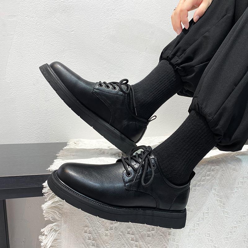 Leather Shoes Men'S Trend Versatile Handsome Shoes Casual Youth British Black Round Head Small Leather Shoes 86269-T