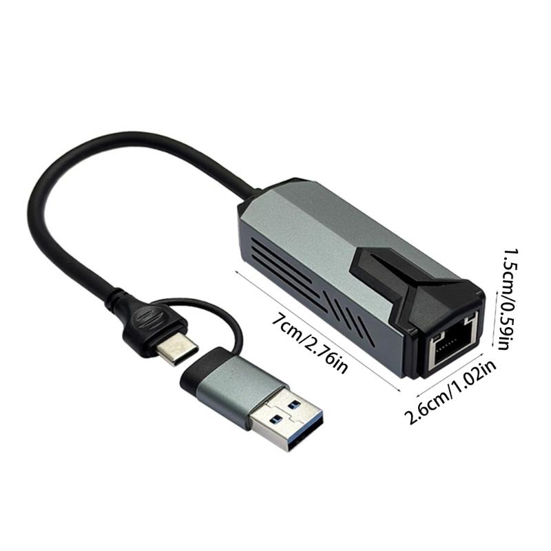 USB C RJ45 Networking Adapter 5000Mbps Gigabit LAN Port Aluminum Shell Plugs and Play For Remote PC Wake Up Capability