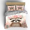 Raccoon with Floral Crown Bedding Duvet Cover Set  (1*Duvet Cover 2*Pillowcases, without duvet insert)