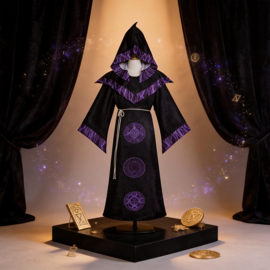 Costume Cosplay Veste da Mago Fantasy per Halloween e Spettacoli Teatrali in Materiale Poliestere