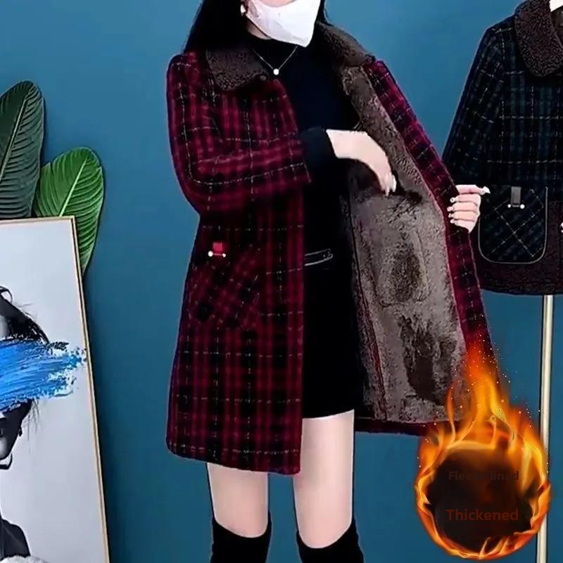 Elegant Thickened Fleece-lined Medium-length Autumn Winter Jacket for Women Slimming Mother's Warm Coat